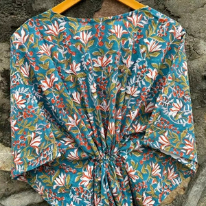 เสื้อคาฟตันสไตล์โบฮีเมียนยาวถึงพื้นทำจากผ้าฝ้ายออร์แกนิคของผู้หญิงคอลเลกชั่นบิกินี่คอลเลกชั่นฤดูร้อน - Product Image 6