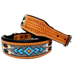 Langlebiges Perlen-Rindsleder-weiches gepolstertes Hunde halsband mit Korbwellen-Handwerkzeug-Design Großhandel von Rodeo Internat ional