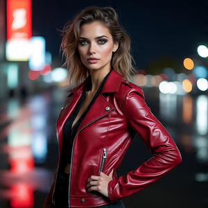 Chaqueta clásica de cuero genuino Vintage para mujer, abrigo de motociclista de piel de vaca con múltiples bolsillos, chaquetas de cuero de estilo callejero - Product Image 3