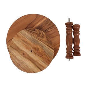 Bandeja redonda de madera de 2 niveles para decoración rústica de cocina, herramientas para pasteles, para exhibiciones de fiestas y centros de mesa - Product Image 5