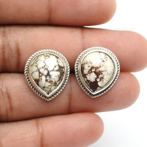 925 plata esterlina caballo salvaje jaspe lágrima forma bisel conjunto minimalista piedras preciosas Stud pendiente joyería para mujer chica - Product Image 4