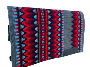 Tapis de selle western polyvalent doublé de laine, garnissage en laine de Nouvelle-Zélande, motif rouge, bleu, gris pour la protection du cheval et les sports équestres - Product Image 4