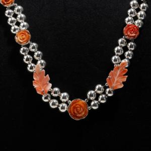 ชุดฝาสร้อยคอจี้อัญมณีหอยนางรมสีส้มรูปดอกไม้ธรรมชาติ925เป็นของขวัญสำหรับผู้หญิงและเด็กผู้หญิง - Product Image 1