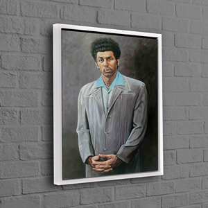 Impression sur toile Portrait de Cosmo Kramer - Art mural moderne sur toile encadrée, encadrement blanc - Product Image 1