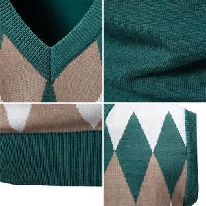 Nuevo invierno de los hombres de moda Impresión digital Color a juego O-cuello sin mangas Fleece 100% algodón forrado suéter Casual chaleco - Product Image 6