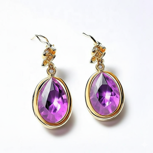 Pendientes Largos de Amatista Azul y Circonita Cúbica de 5 Pulgadas, Plata de Ley 925 con Baño de Oro de 18K, Joyería Hecha a Mano, Regalo de Cumpleaños, Precio al por Mayor - Product Image 1