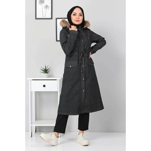 Veste longue en jean avec fermeture éclair et détail de style trench, type vêtement d'extérieur - Product Image 3