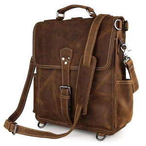 Elegante Mochila De cuero marrón de gran capacidad para ordenador portátil con cremallera maletín de oficina para hombres para viajes al aire libre trabajo mensajero hombro - Product Image 1