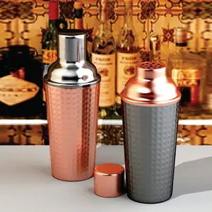 Ensemble de 2 shakers à cocktail décoratifs en acier inoxydable et cuivre pour bar et vaisselle faits à la main