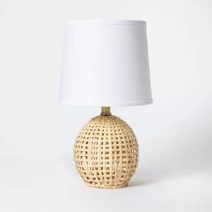 Cane Table Lamp Customized Design Farmhouse Style Rattan <b>Shade</b> Desk Lamp with Creative Weave and Warm White <b>Light</b> - Product Image 2