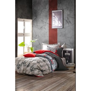 Rock Red Geometric <b>Pattern</b> Cotton Box Single Duvet Cover Set 6-Piece <b>Fitted</b> <b>Sheet</b> for Teenage Home Washed Technics - Product Image 1