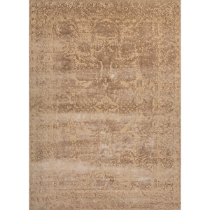 Alfombras de Lana y Seda de Bambú Tejidas a Mano en Color Beige Marrón de Kavi - Esk-641, Medallón Abstracto para el Hogar, Coche, Pasillo, Rompecabezas de Belleza Oculta - Product Image 1
