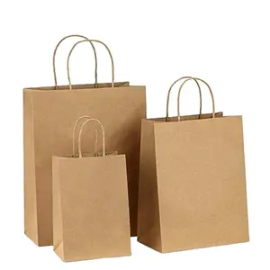Bolsas de papel Kraft naturales para compras, bolsas con Asas trenzadas impresas, fabricantes de bolsas de papel Kraft de la India, EE. UU.