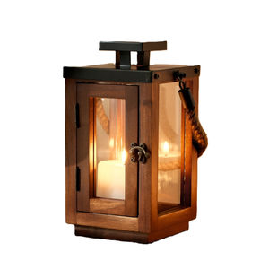 Farol de Vela de Madera Natural de Aspecto Agradable para Decoración de Iluminación Navideña del Hogar, Faroles de Vela Colgantes y de Pie - Product Image 1