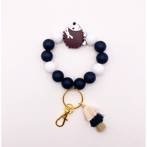 Porte-clés fait main avec perles en bois et anneau en acier inoxydable | Porte-clés coloré en perles de bois et acier inoxydable | VRNQ - Product Image 1