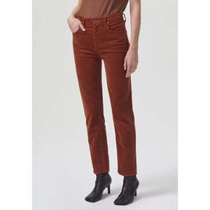 AGOLDE Riley Jeans a Vita Alta in Velluto a Coste, Modello Dritto alla Caviglia, Marrone, Alla Moda e Lavabili con Decorazione a Bottoni - Product Image 1