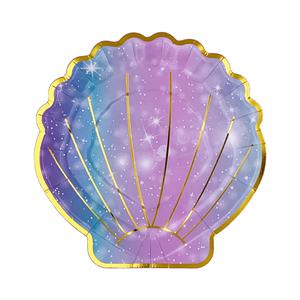 Vaisselle jetable de coquille colorée de fête d'anniversaire de sirène sous le thème de <span class=keywords><strong>la</strong></span> mer décor de fête de <span class=keywords><strong>petite</strong></span> sirène assiettes de sirène de faveur - Product Image 3
