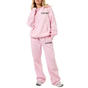 Ensemble survêtement femme 2 pièces en coton, sweat-shirt et pantalon de jogging, taille plus, décontracté, uni, hiver, logo personnalisé 2026 - Product Image 1