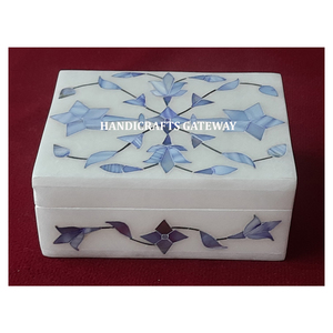 Blanc Marbre Bleu Nacre Incrusté Bijoux Boîte De Rangement Rectangle Forme Surface Brillante Pour La Maison Décorative Et Cadeau Boîte - Product Image 1