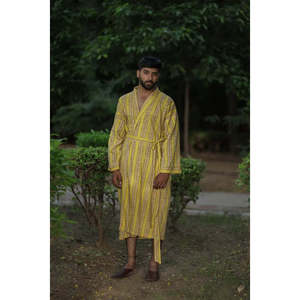 Men's Striped Boho Long Cotton Kimono <b>Robe</b> Breathable Lightweight Home Wear with Pockets One Size for <b>Beach</b> Resort Spa Outfit - Product Image 3