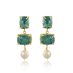 ต่างหูเม็ดคริสโซโคลลาคุณภาพระดับพรีเมี่ยมทันสมัยยอดเยี่ยมดีไซน์ชุบทองทองเหลืองเหมาะสำหรับงานแต่งงานต่างหูสำหรับผู้หญิง - Product Image 3