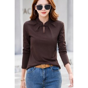 Blusa Modale <span class=keywords><strong>da</strong></span> Donna a Maniche Lunghe con Collo a V e Dettagli Sciallotti, 38020 - Marrone - Product Image 1