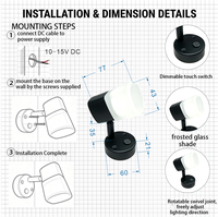 Applique murale RV, lampe de lecture 12V DC, éclairage intérieur LED tactile à intensité variable, abat-jour givré, lumière chaude pour camping-car, caravane, fourgonnette