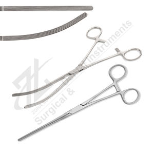 Fórceps intestinales de acero inoxidable curvo Doyen de 22 cm, instrumentos quirúrgicos manuales, fabricante pakistaní, base quirúrgica - Product Image 1