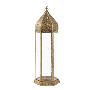 Farol de Vela Marroquí de Metal con Acabado Dorado Antiguo y Vidrio Colorido para Decoración de Iluminación del Hogar en Ramadán - Product Image 4