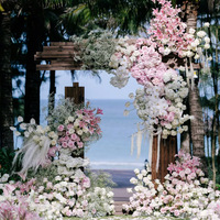 Lichtroze witte handgemaakte zijden kunstbloemen Koreaanse stijl gazon bruiloft decoratie gangpad arrangementen kunstmatige bloemen groen