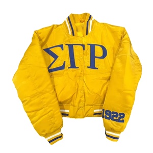 Sigma Rho Phi Greek Satin Bomber Jacket SGRHO Pretty Poodle Sorority Sisterhood Women Cropped Bomber Jackets Greek Line Jacket - Product Image 1