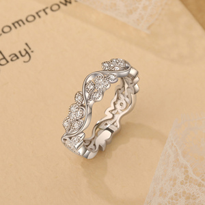 Jeulia Infinity Leaves Eternity <b>Ring</b>-Sterling <b>Silver</b> with 14K Rhodium Plating and <b>Emerald</b> Cut Diamond for Women - Product Image 6