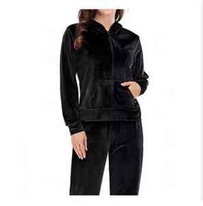 Ensemble de survêtement en molleton décontracté d'hiver personnalisé avec logo brodé en diamant et strass 2026, ensemble 2 pièces, survêtement violet pour femmes, taille haute - Product Image 3