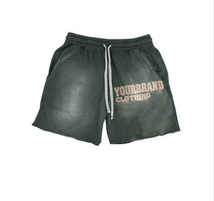 Venta caliente pantalones cortos de lana Vintage personalizados Puff impreso sol desteñido sudor ácido lavado pantalones cortos con angustia para hombres - Product Image 2