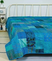 Couvre-lit Kantha Bohème Réversible Fait Main Écologique, Couverture Vintage en Patchwork de Coton Taille King pour la Maison et l'Hôtel