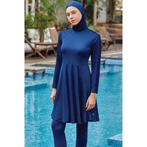 Traje de baño de fitness azul marino claro Burkini modesto con LICRA bordada de metal para nadadores modestos - Product Image 2