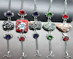 Unisex Multi-Gemstone Chunky <b>Silver</b> Plated Brass Vintage <b>Bracelet</b> Natural Assorted Crystal <b>Bangles</b> Jewelry Fashionable - Product Image 2