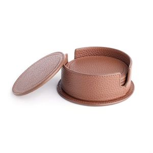 Multipurpose <b>Polished</b> Leather Absorbent Cup Coasters With Holder Tabletop Protect Mat Round Coasters Mats for Drinks - Product Image 1