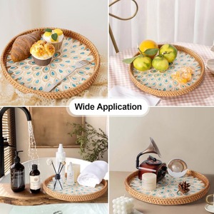 Combinación de estilos patrón madre de perla y bandeja de mosaico conjunto de bandeja de servicio de ratán redondo bandeja tejida a mano decoración Bohemia arte de pared decoración del hogar - Product Image 5