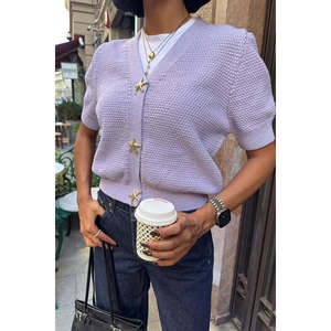 Cardigan en tricot boutonné doré style décontracté Asterya 5182 - Product Image 6