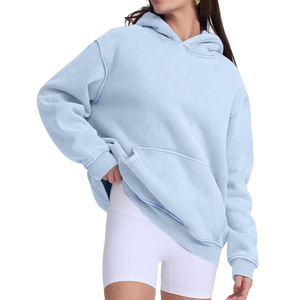 Tissu polaire 100% coton de bonne qualité, écologique, pour l'hiver, sweat-shirts à capuche pour femmes, effet délavé, logo sur le devant, couleur personnalisable - Product Image 2