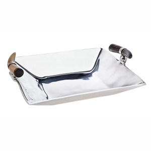 Grand plat de service carré en aluminium avec poignées en corne uniques, plateau de service en métal pour la restauration et les fêtes - Product Image 5