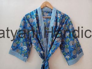 Vestido largo de algodón 100% hecho a mano indio, Kimono de cintura Natural para mujer, suave y cómoda Floral bata de baño, talla libre - Product Image 2