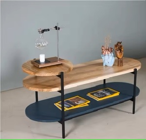Table basse moderne à 3 niveaux en bois et métal, éco-responsable, avec étagères de rangement multi-niveaux, élégante et fonctionnelle, pour salon - Product Image 4
