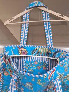 Sac fourre-tout en cachemire bleu artisanal en coton matelassé avec motif floral Boho ethnique Patchwork fourre-tout pour l'été - Product Image 4