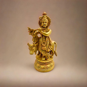 รูปปั้นทองเหลืองพระกฤษณะสำหรับงานแต่งงานและการตกแต่งดิวาลี - Product Image 2