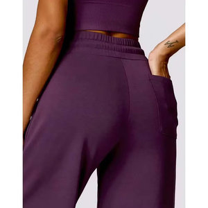 Pantalon de jogging ample de style streetwear pour femmes, pantalon de jogging d'extérieur, 100% coton, molleton martial, taille mi-haute, respirant, couleur unie - Product Image 4