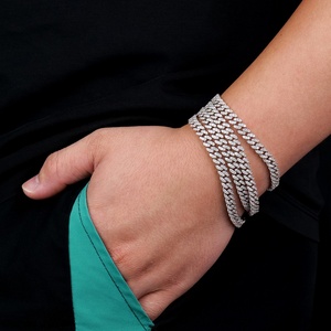 Luxury Men's Jewelry 6MM Width 925 Sterling <b>Silver</b> Platinum Plated Brilliant Cut VVS GRA <b>Charm</b> Moissanite Chain Link <b>Bracelet</b> - Product Image 4