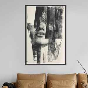 Portrait d'homme abstrait moderne : Art mural imprimé élégant sur toile, encadrement noir - Product Image 1