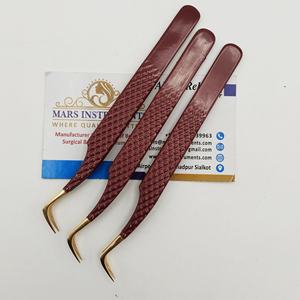 Pince à épiler à extension de cils droite en acier inoxydable avec pointe dorée et isolation diamantée rouge Outil de beauté de type volume - Product Image 6